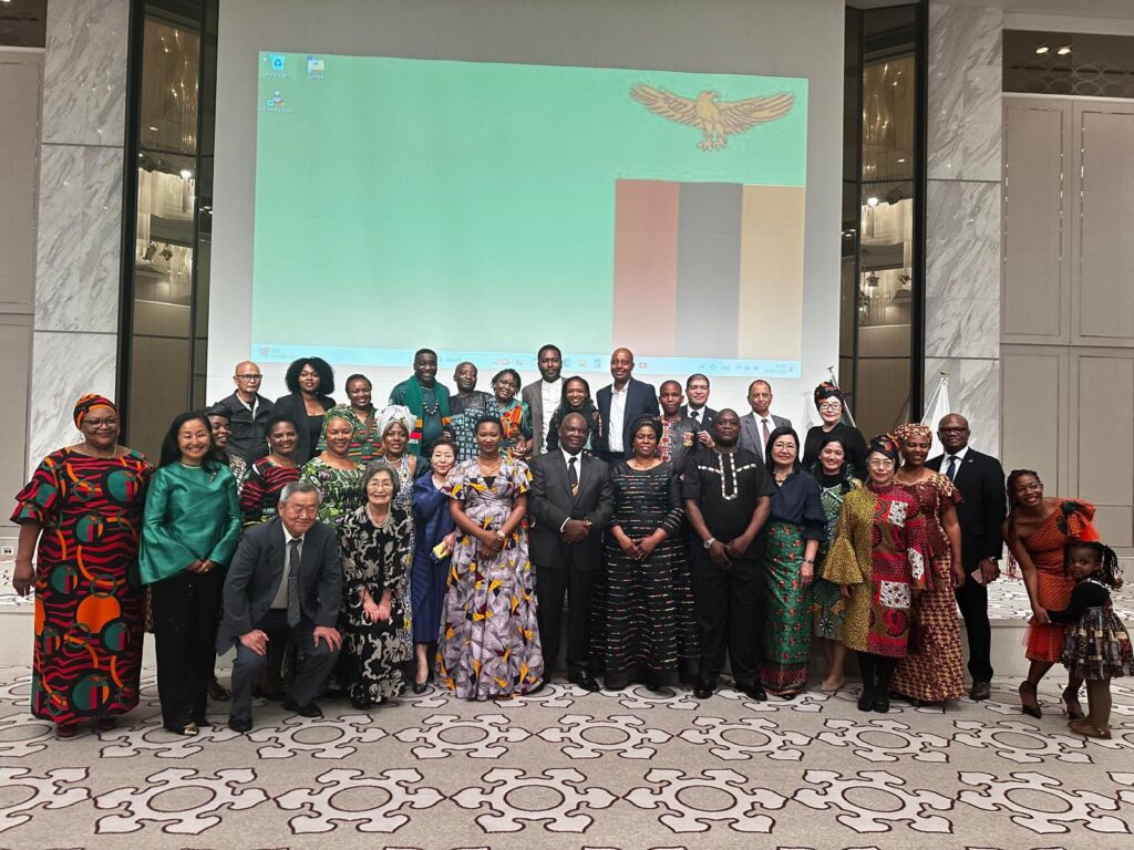 Zambian Ambassador Dr. Tobias Mulimbika with guests at the 60th Independence anniversary celebration in Tokyo. Photo: Zambia Embassy in Tokyo, Japan.