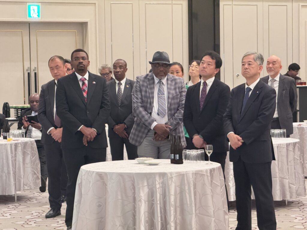 Zambian Ambassador Dr. Tobias Mulimbika with guests at the 60th Independence anniversary celebration in Tokyo. Photo: Zambia Embassy in Tokyo, Japan.