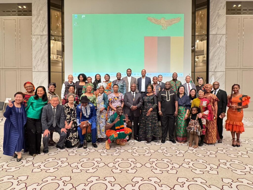 Zambian Ambassador Dr. Tobias Mulimbika with guests at the 60th Independence anniversary celebration in Tokyo. Photo: Zambia Embassy in Tokyo, Japan.