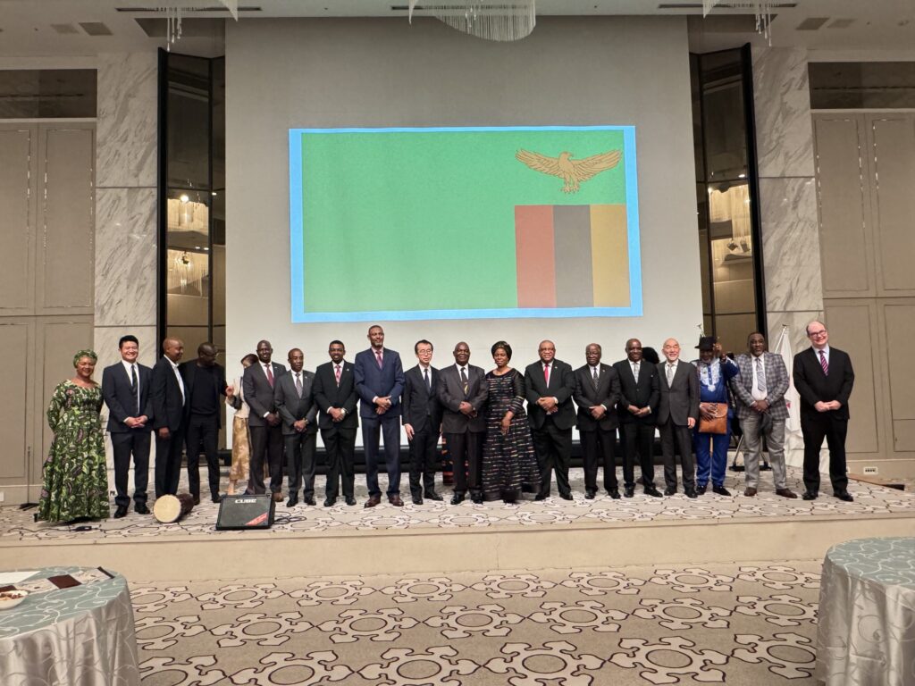 Zambian Ambassador Dr. Tobias Mulimbika with guests at the 60th Independence anniversary celebration in Tokyo. Photo: Zambia Embassy in Tokyo, Japan.