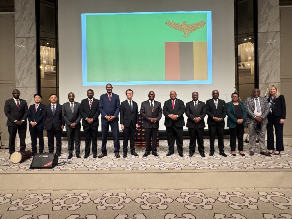 Zambian Ambassador Dr. Tobias Mulimbika with guests at the 60th Independence anniversary celebration in Tokyo. Photo: Zambia Embassy in Tokyo, Japan.