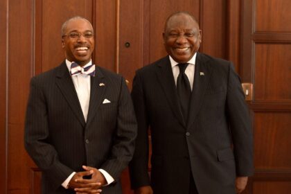 US Ambassador to South Africa Reuben E.Brigety II officially presented his credentials to President Ramaphosa on Thursday, August 2022. Photo: X/@USEmbassySA