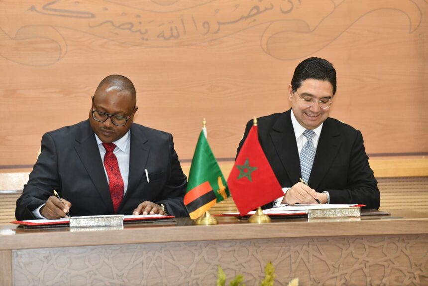 Zambia's Minister of Foreign Affairs, Hon. Mulambo Haimbe, and Morocco's Foreign Affairs Minister, Nasser Bourita, co-chair the inaugural Zambia-Morocco JPCC meeting. Photo: MoFAIC Zambia