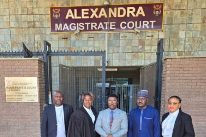 Members of the Nigeria Union South Africa (NUSA) along with a Nigeria High Commission consular officer attended court proceedings in Alexandra for the case of Nigerian Chukwunta Friday Julius’s death. Photo: LagostoJozi