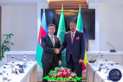 Ethiopia’s State Minister of Foreign Affairs, Ambassador Mesganu Arga, and Azerbaijan’s Deputy Minister of Foreign Affairs, Yalchin Rafiyev, during the third political consultations held in Addis Ababa.
