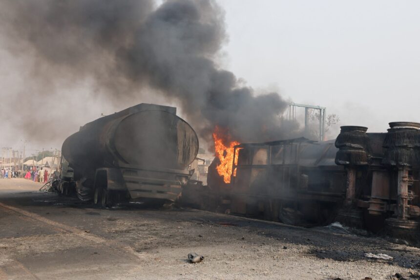 Dozens were killed and injured after a fuel truck explosion in Nigeria. Image: Screengrab from Reuters