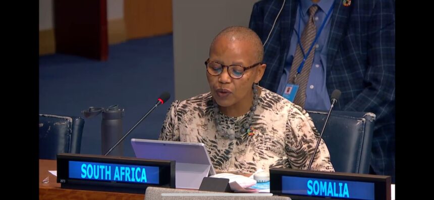 Ambassador Mathu Joyini speaks at the opening of the 2nd Plenary Meeting of the High-Level Political Forum on Unlocking Investments to Achieve the SDGs. South Africa is actively participating in the HLPF, held from July 8 to 18, 2024, under the auspices of ECOSOC.