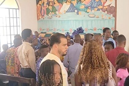 Convicted cocaine smuggler Jos Leijdekkers attends a church service in Tihun, Sierra Leone, January 1, 2025, in this screen grab obtained from a social media video. First Lady Fatima Maada Bio via Facebook/via REUTERS/File photo