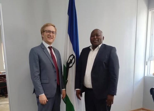 H.E. Harry MacDonald, British High Commissioner to Lesotho, meets with the Honourable Minister Shelile to discuss trade opportunities under the Developing Countries Trade Scheme (DCTS).