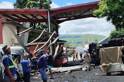 The truck crashed into 10 stationary private vehicles, four Sars vehicles and one SANDF bakkie, causing significant damage at the Oshoek border with Eswatini on Sunday. Image: Border Management Authority