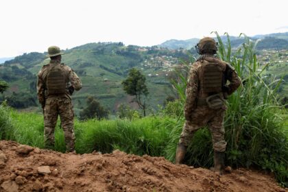 Soldiers surveying a region in the Democratic Republic of Congo.