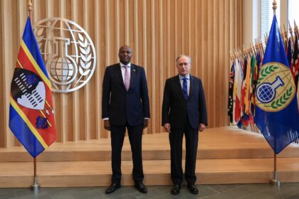 Prime Minister Russell Dlamini and OPCW Director-General Fernando Arias meet at the OPCW headquarters in The Hague to discuss global chemical weapons elimination.