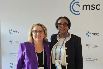 ECOWAS VP H.E. Damtien L. Tchintchibidja speaking at the Munich Security Conference on the Water-Energy-Food Nexus.