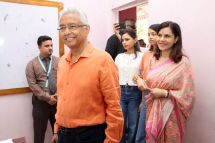Prime Minister of Mauritius and candidate for the Militant Socialist Movement (MSM) Pravind Jugnauth and his wife Kobita Jugnauth arrive to vote at a polling centre during the Mauritian general election in Vacoas/Floreal, Mauritius November 10, 2024. REUTERS/Ally Soobye/File Photo