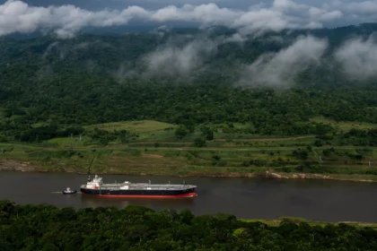 A ship crossing the Panama Canal.Credit...Federico Rios