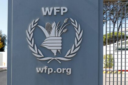 A logo of the World Food Program is seen at their headquarters after the WFP won the 2020 Nobel Peace Prize, in Rome, Italy October 9, 2020. REUTERS/Remo Casilli/File Photo