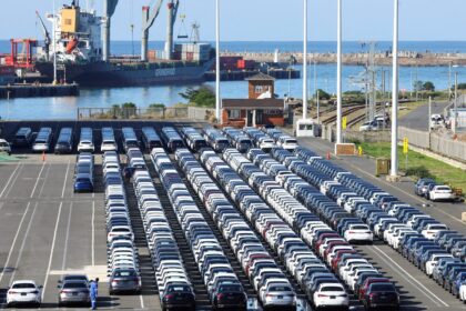 A worker inspects cars at a port, in East London, in the Eastern Cape province, South Africa, July 7, 2022. REUTERS/Siphiwe Sibeko/File Photo