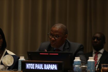 Lesotho’s Minister of Education and Training, Prof. Ntoi Rapapa, delivers opening remarks at the United Nations during the 60th anniversary celebration of the Abdus Salam International Centre for Theoretical Physics on May 9, 2025. Photo: UN Photo