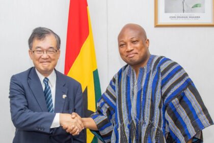Ghana’s Foreign Affairs Minister Hon. Samuel Okudzeto Ablakwa (right) meets with Japan’s Ambassador to Ghana, H.E. Hiroshi Yoshimoto (left), to discuss strengthening bilateral cooperation in key development sectors.