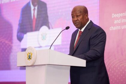 President John Dramani Mahama addressing the Ghana-EU Business Forum, inviting European investors to explore opportunities in Ghana’s key sectors.
