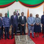Zambian President Hakainde Hichilema receives South African Minister of International Relations and Cooperation, Ronald Ozzy Lamola, during a courtesy visit in Lusaka to discuss condolences and burial arrangements for former President Edgar Chagwa Lungu.