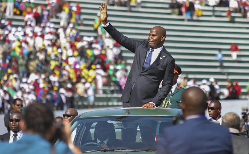 President Daniel Chapo waves to the crowd at the National Independence Stadium during Mozambique’s 50th independence celebrations, as citizens and regional leaders gather to mark the milestone.